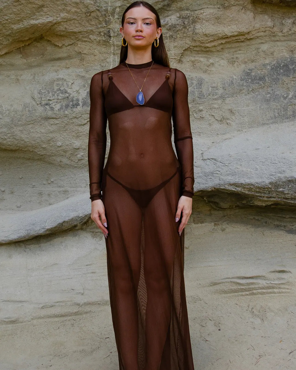 Vestido Longo de Tule Mirage - Marrom