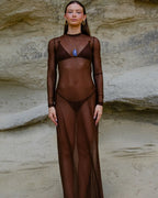 Vestido Longo de Tule Mirage - Marrom