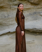 Vestido Longo de Tule Mirage - Marrom