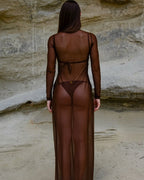 Vestido Longo de Tule Mirage - Marrom