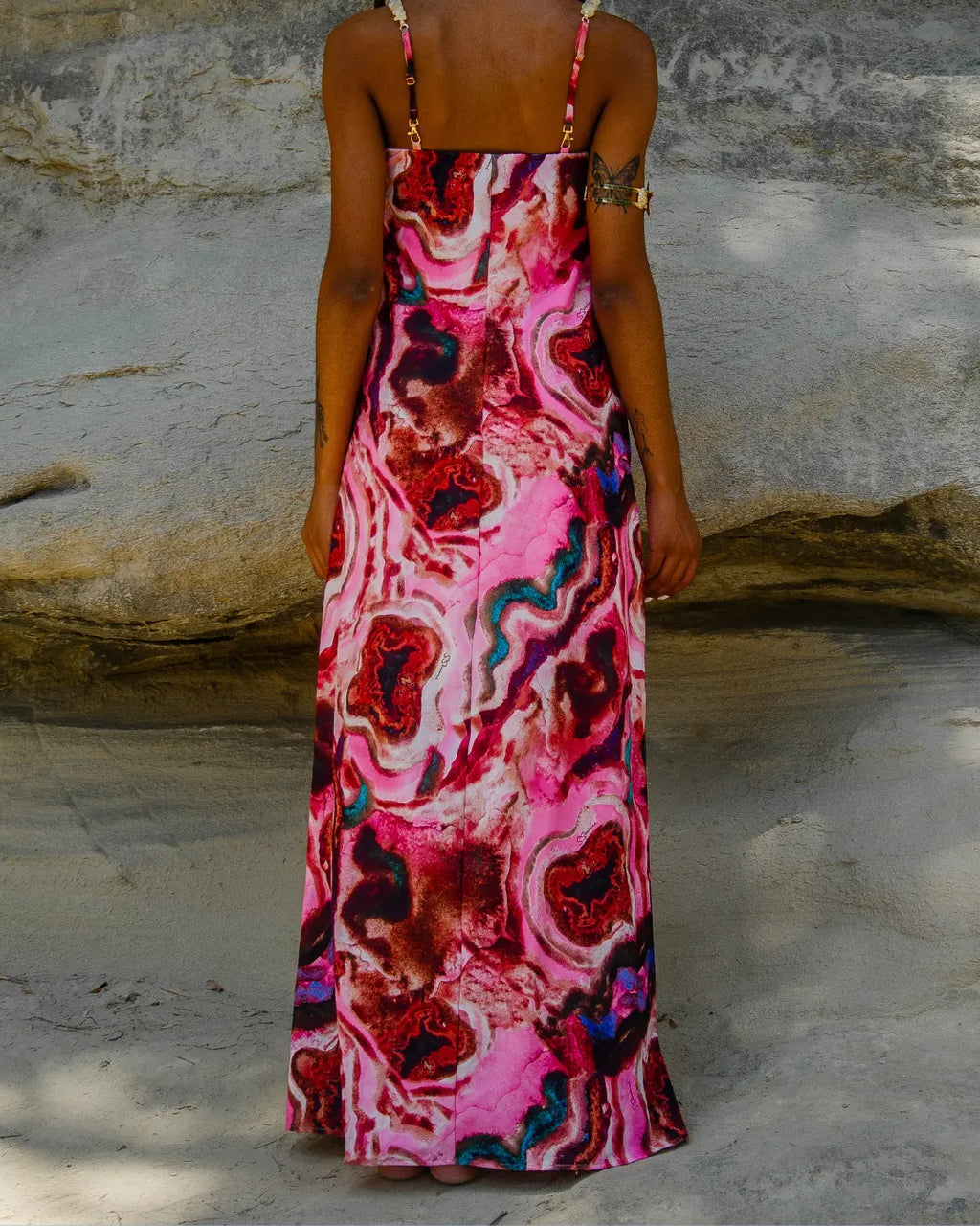 Vestido Longo Cristal com Alça de Pedras Removível - Rosa Mineral