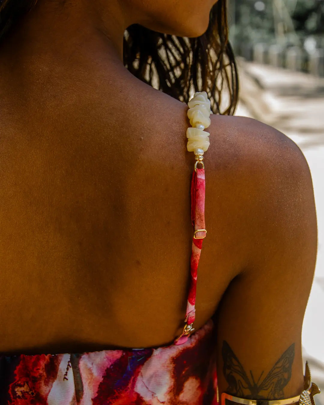 Vestido Longo Cristal com Alça de Pedras Removível - Rosa Mineral