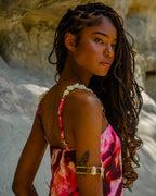 Vestido Longo Cristal com Alça de Pedras Removível - Rosa Mineral