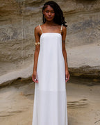 Vestido Longo Cristal com Alça de Pedras Removível - Branco