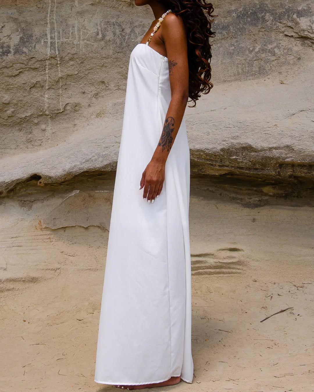 Vestido Longo Cristal com Alça de Pedras Removível - Branco