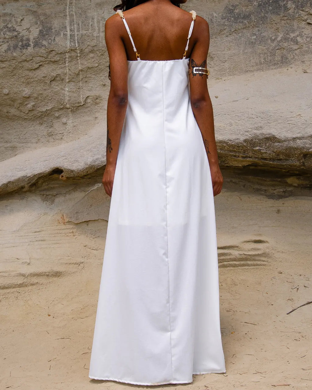 Vestido Longo Cristal com Alça de Pedras Removível - Branco