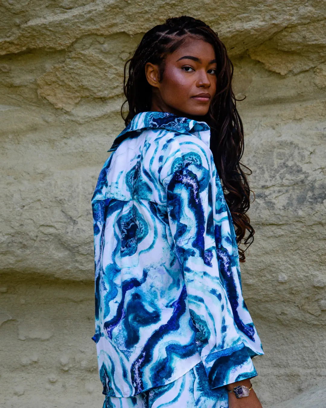 Camisa Sahara em Seda Touch - Azul Mineral