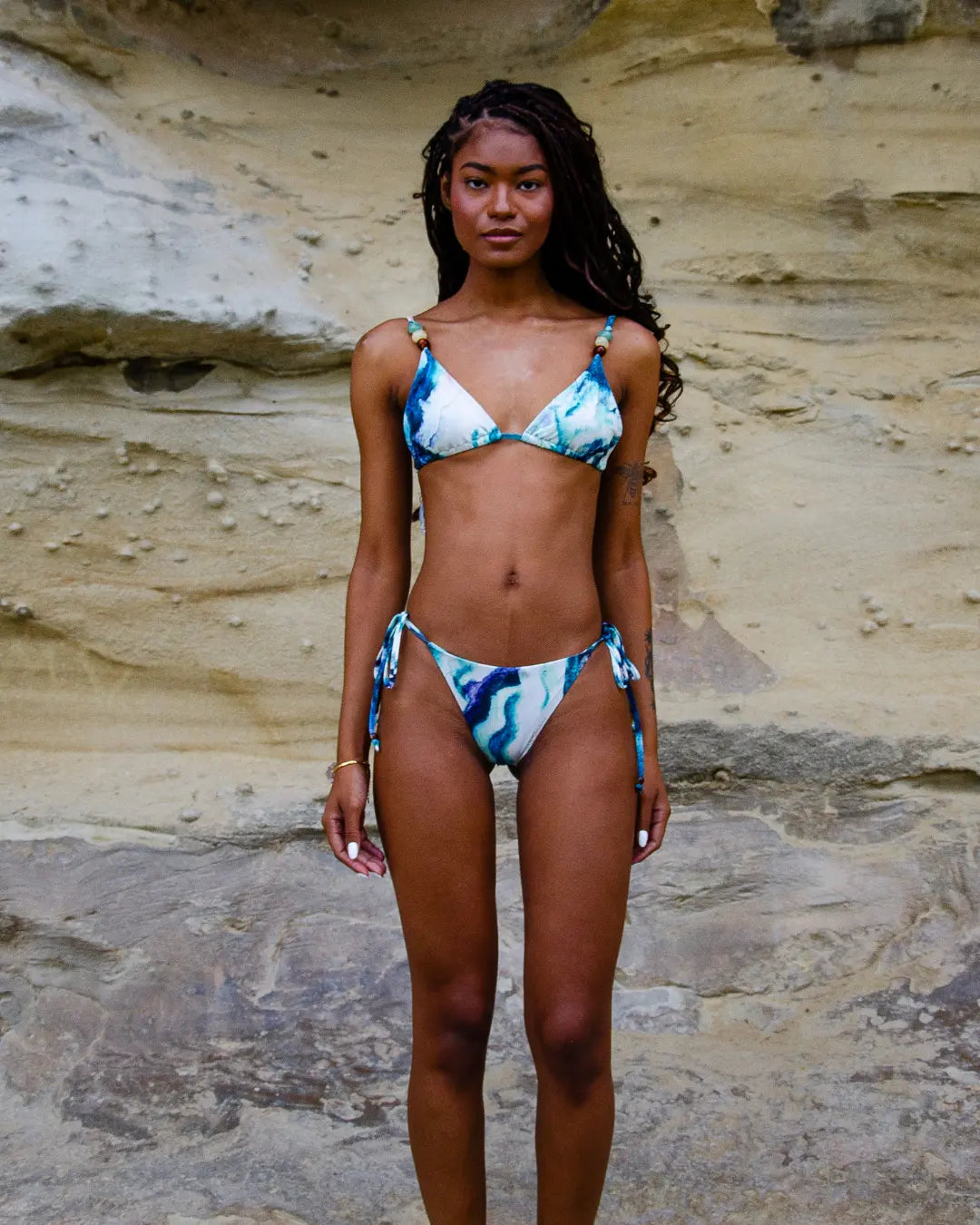 Biquíni Cortininha Naturale com Pedras Naturais - Azul Mineral
