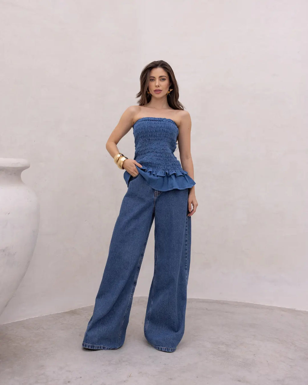 Calça Pantalona Jeans