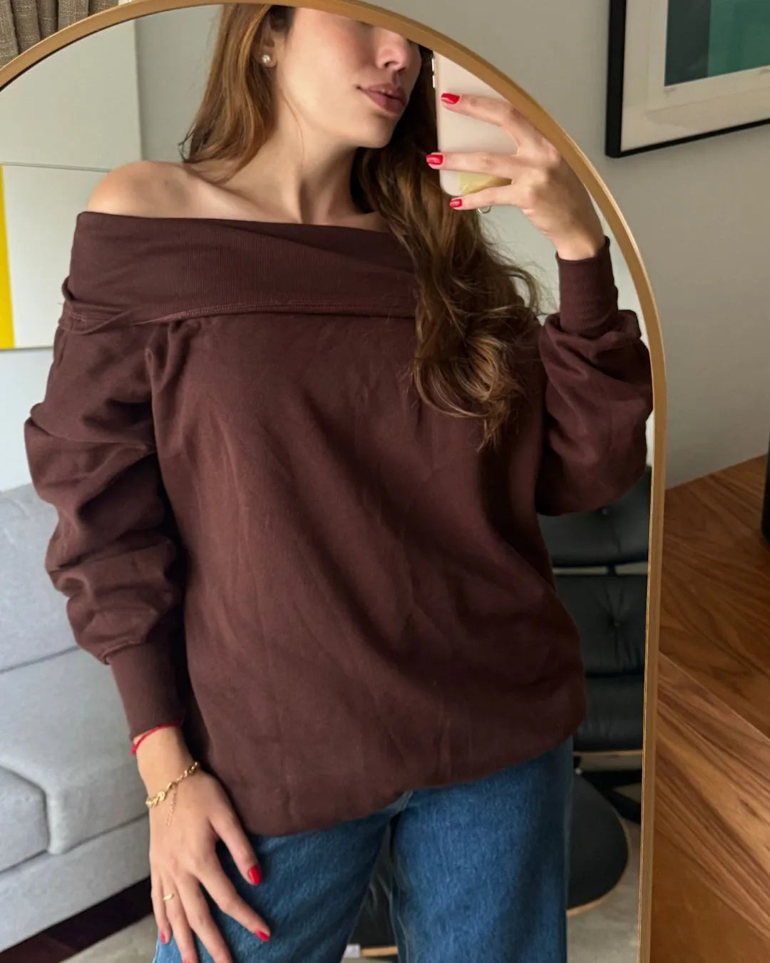 Moletom Luiza ombro a ombro marrom