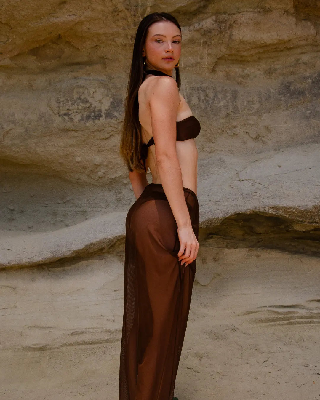 Conjunto Oasis & Safira - Biquíni e Calça de Tule - Marrom