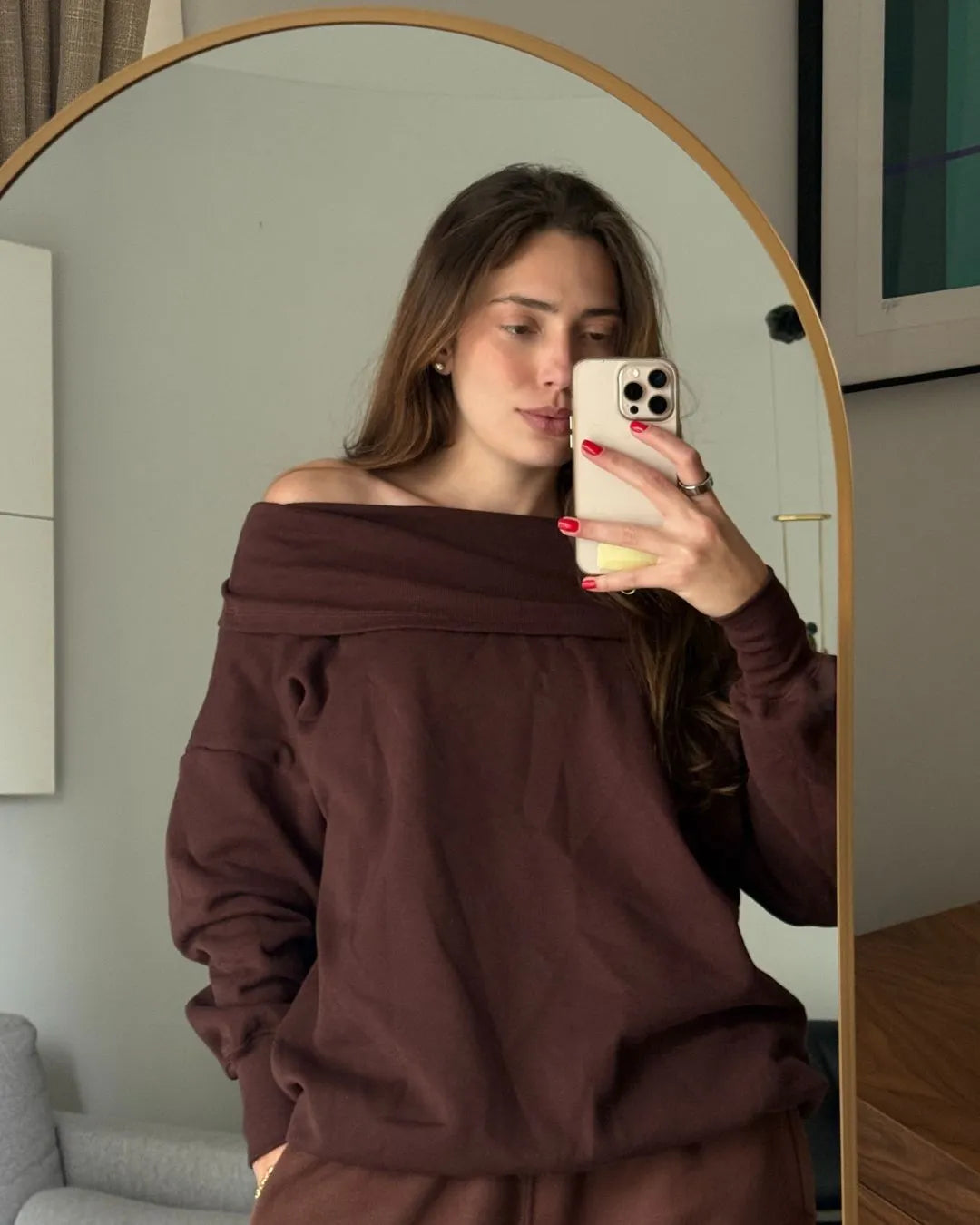 Moletom Luiza ombro a ombro marrom