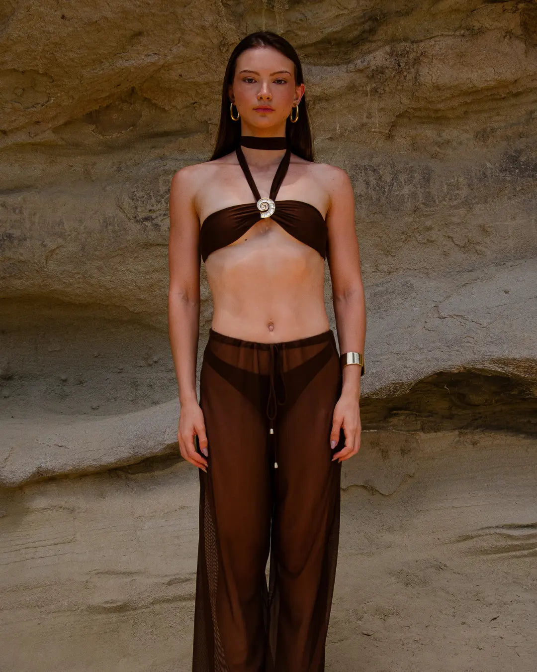 Conjunto Oasis & Safira - Biquíni e Calça de Tule - Marrom