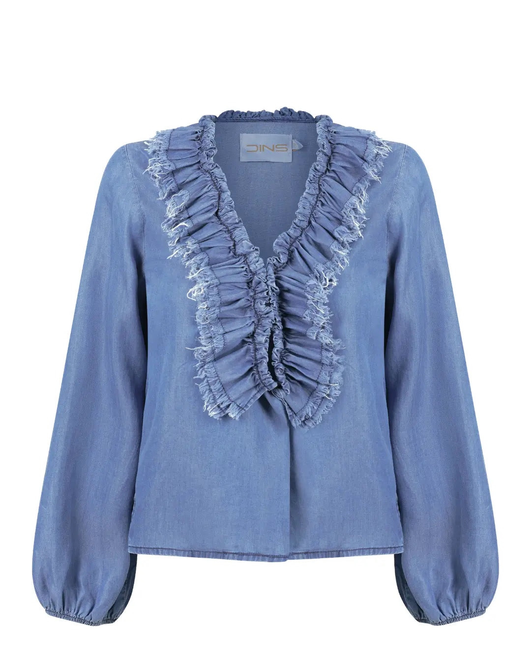 Blusa Decote Babados Com Manga Bufante