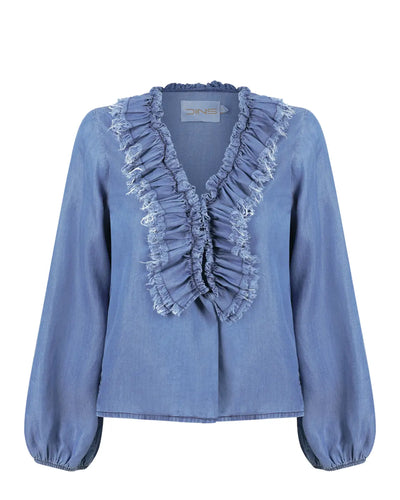 Blusa Decote Babados Com Manga Bufante