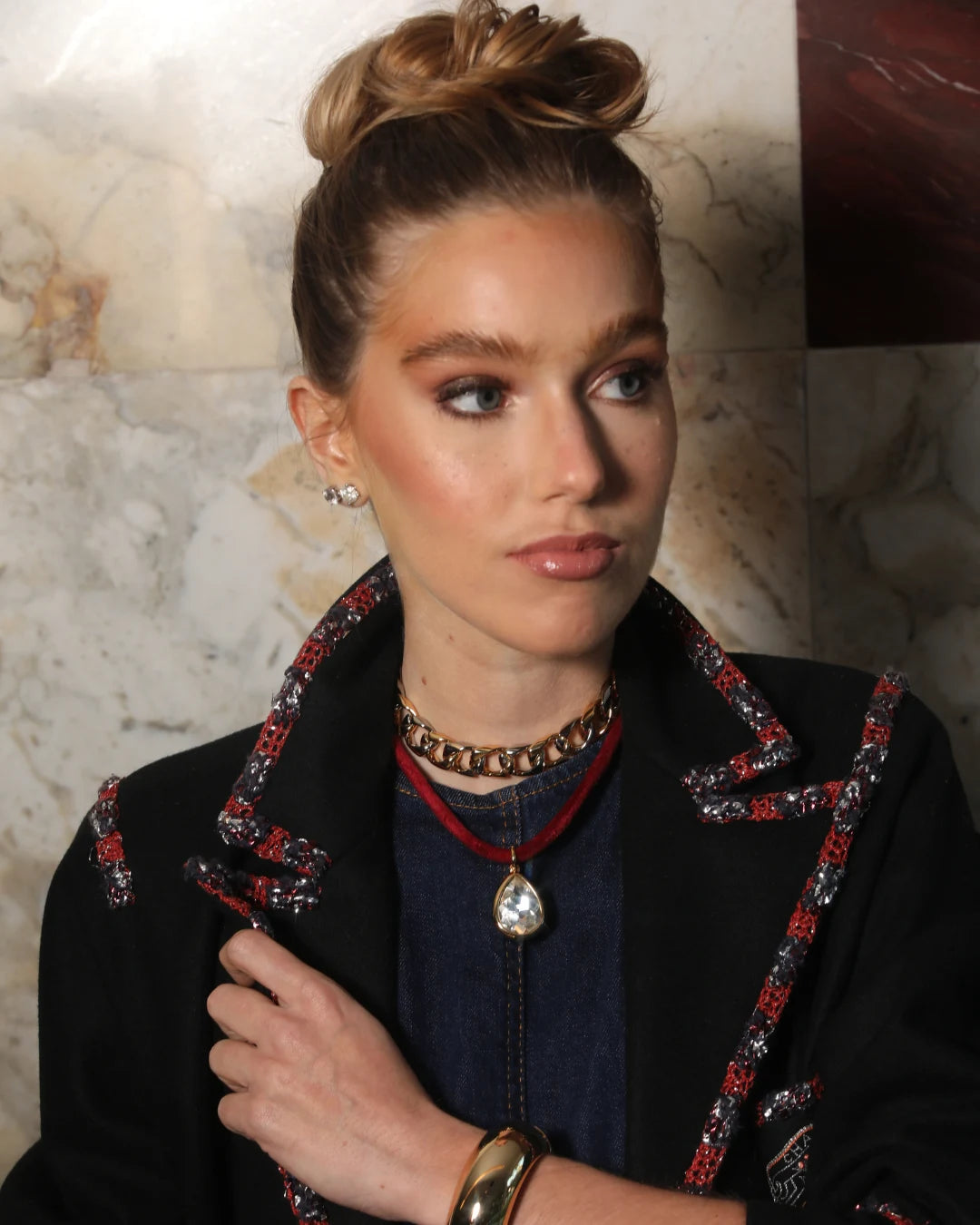 Chocker veludo bordô cristal