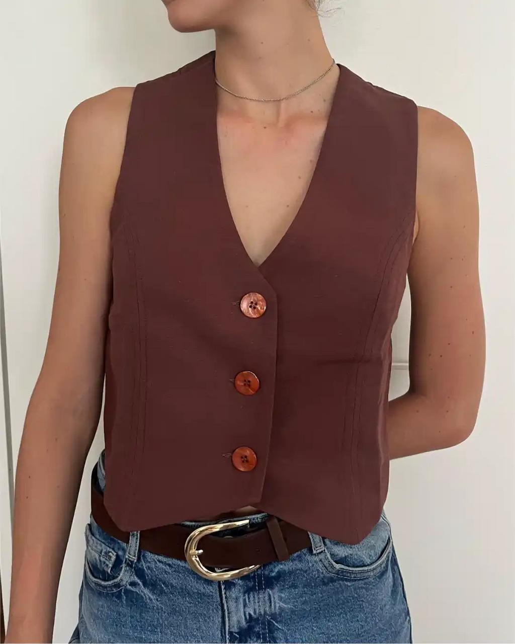 Colete linho Toquinho Marrom