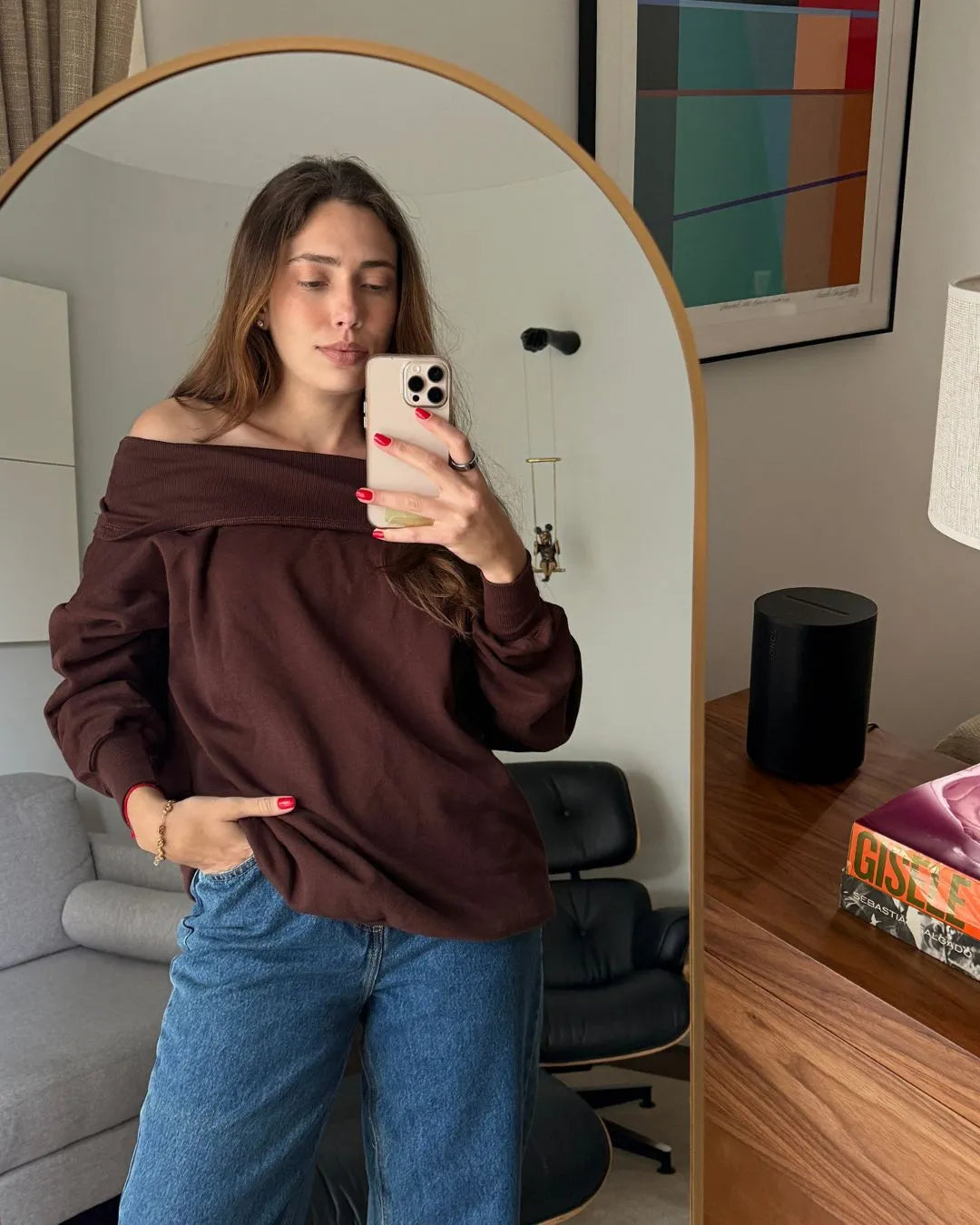 Moletom Luiza ombro a ombro marrom