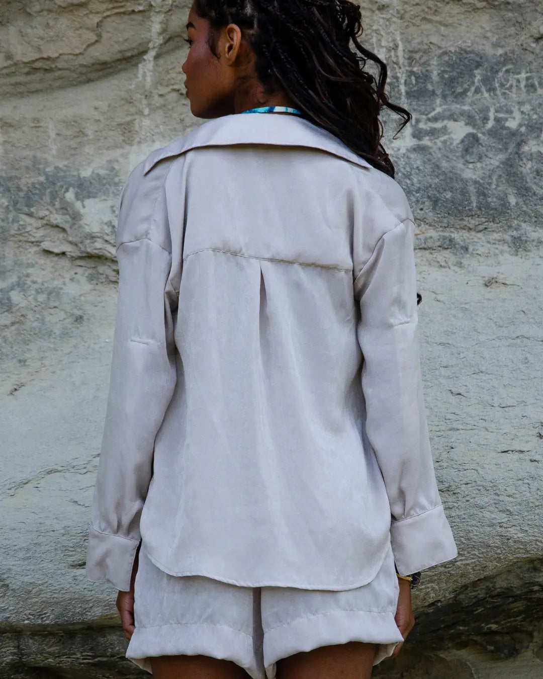 Conjunto Shorts e Camisa em Seda Touch - Champagne