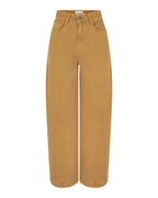Calça Pantalona de Sarja Caramelo com Estampa de Citrino