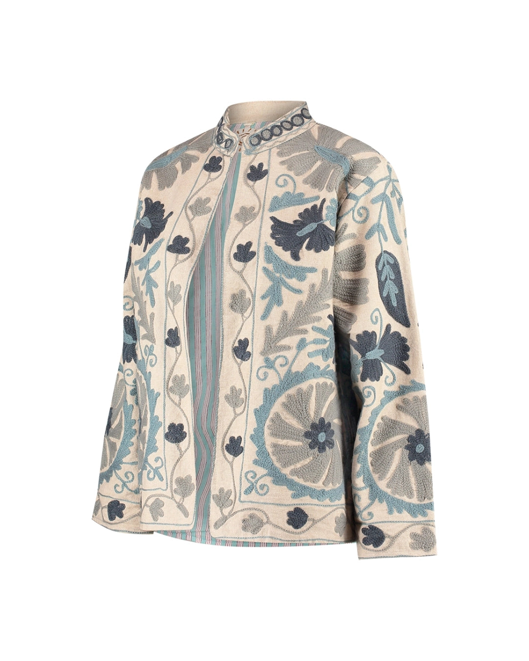 Jaqueta Cotton Bordada Bege e Azul