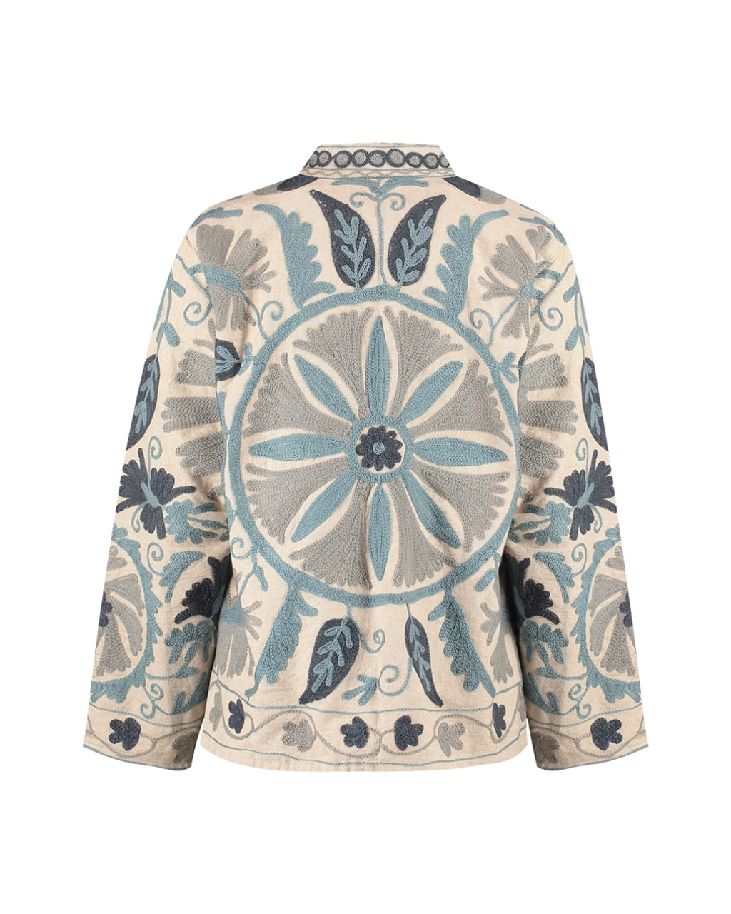 Jaqueta Cotton Bordada Bege e Azul