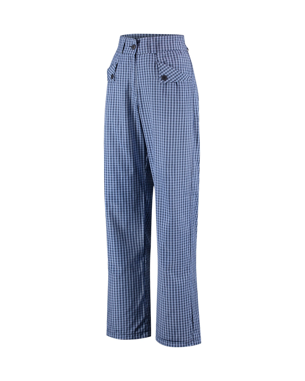 Calça reta azul xadrez