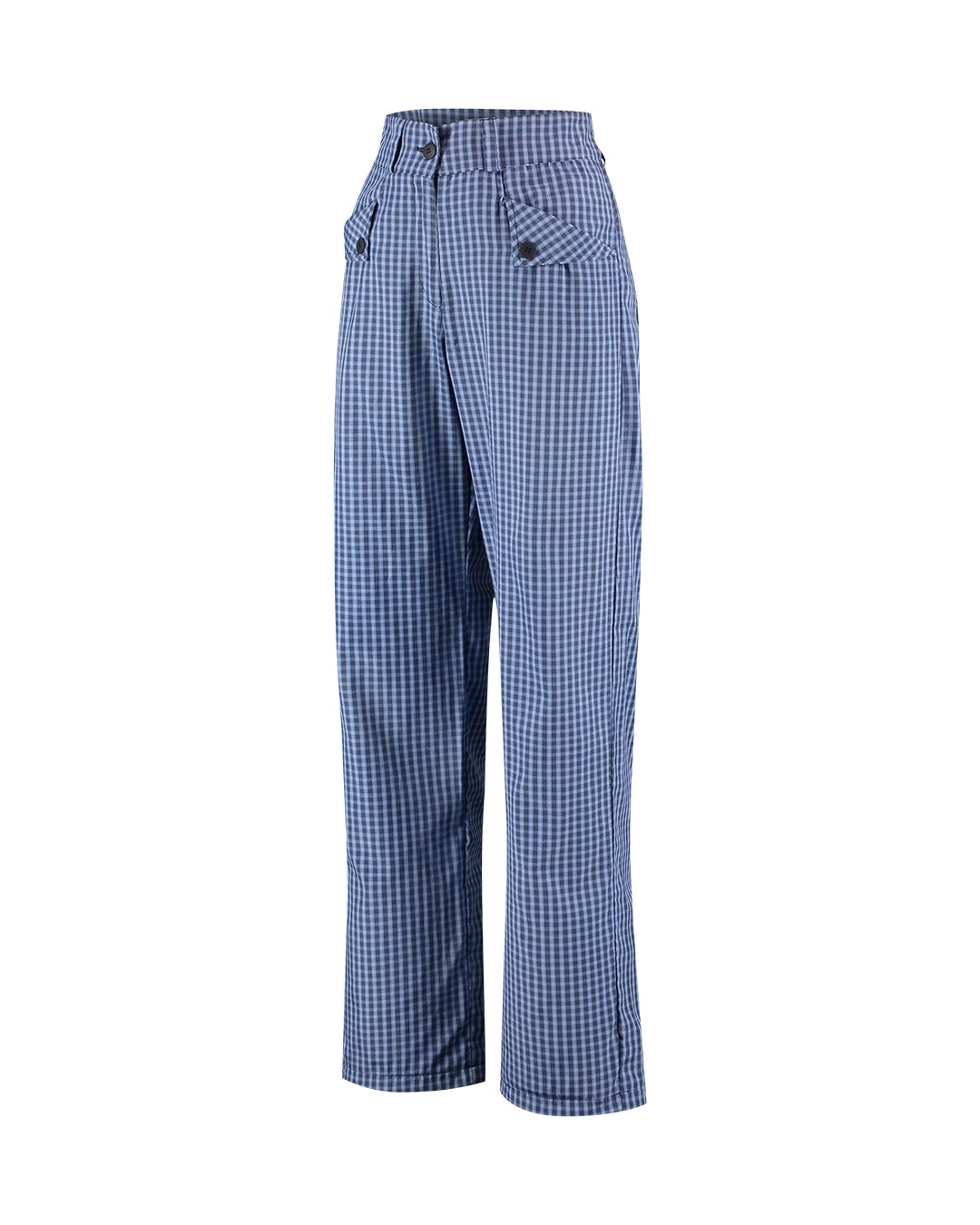 Calça reta azul xadrez