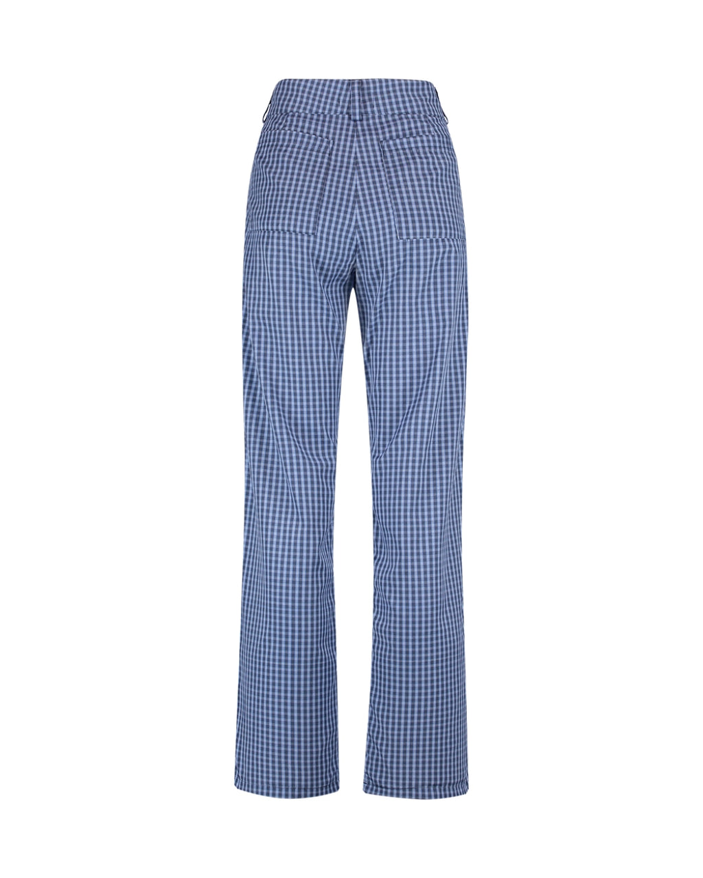 Calça reta azul xadrez