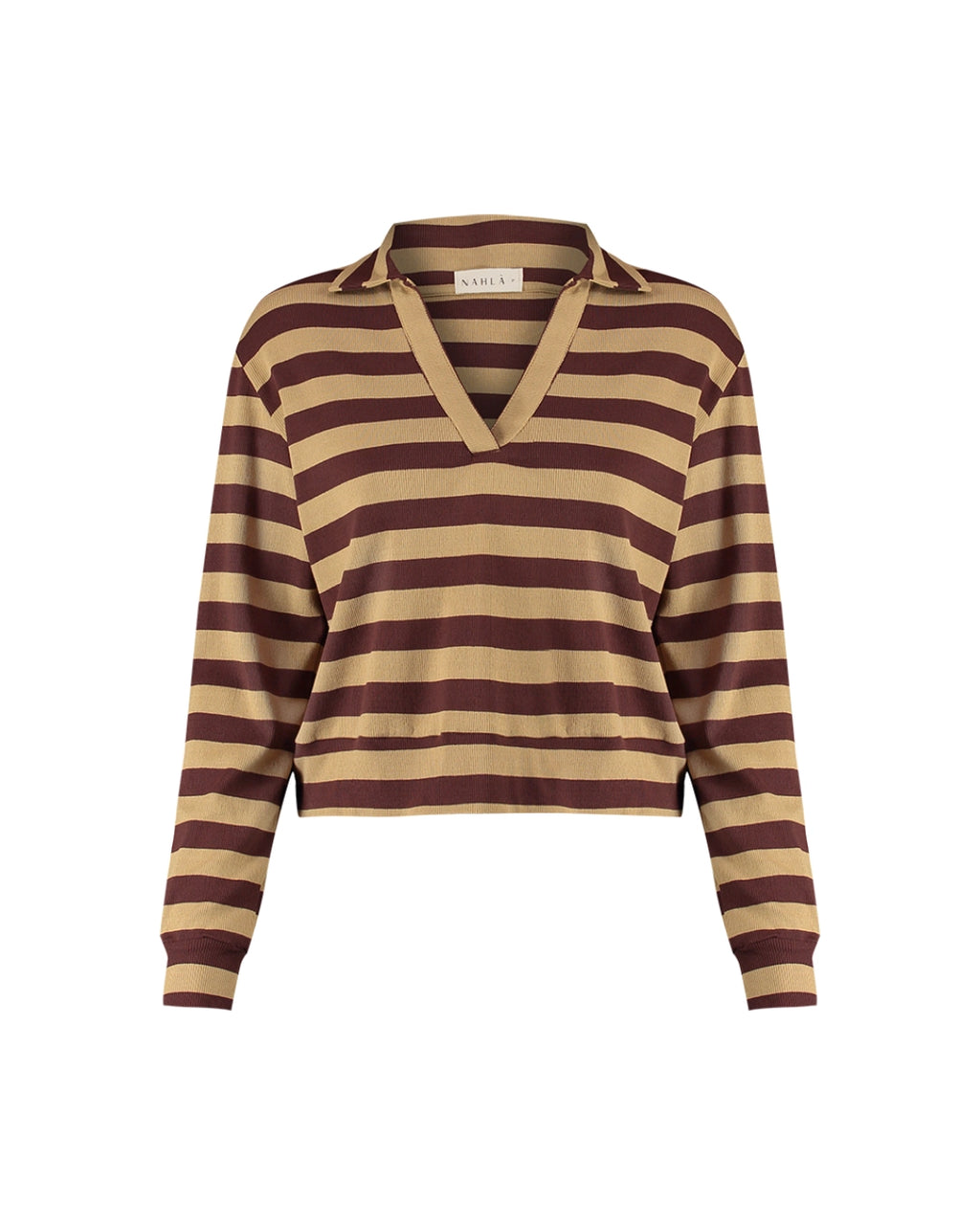 Polo de malha listrada marrom