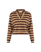 Polo de malha listrada marrom