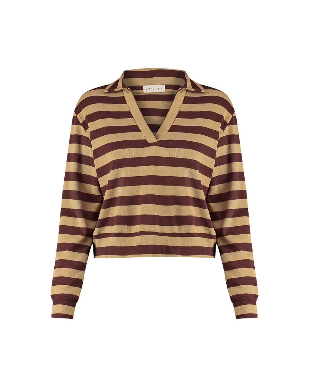 Polo de malha listrada marrom