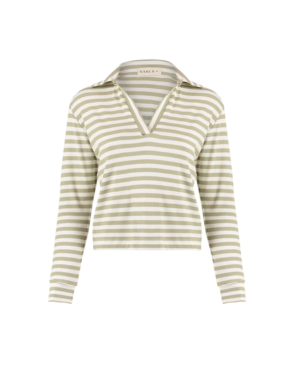 Polo listrada de malha off e verde