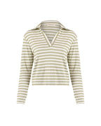 Polo listrada de malha off e verde