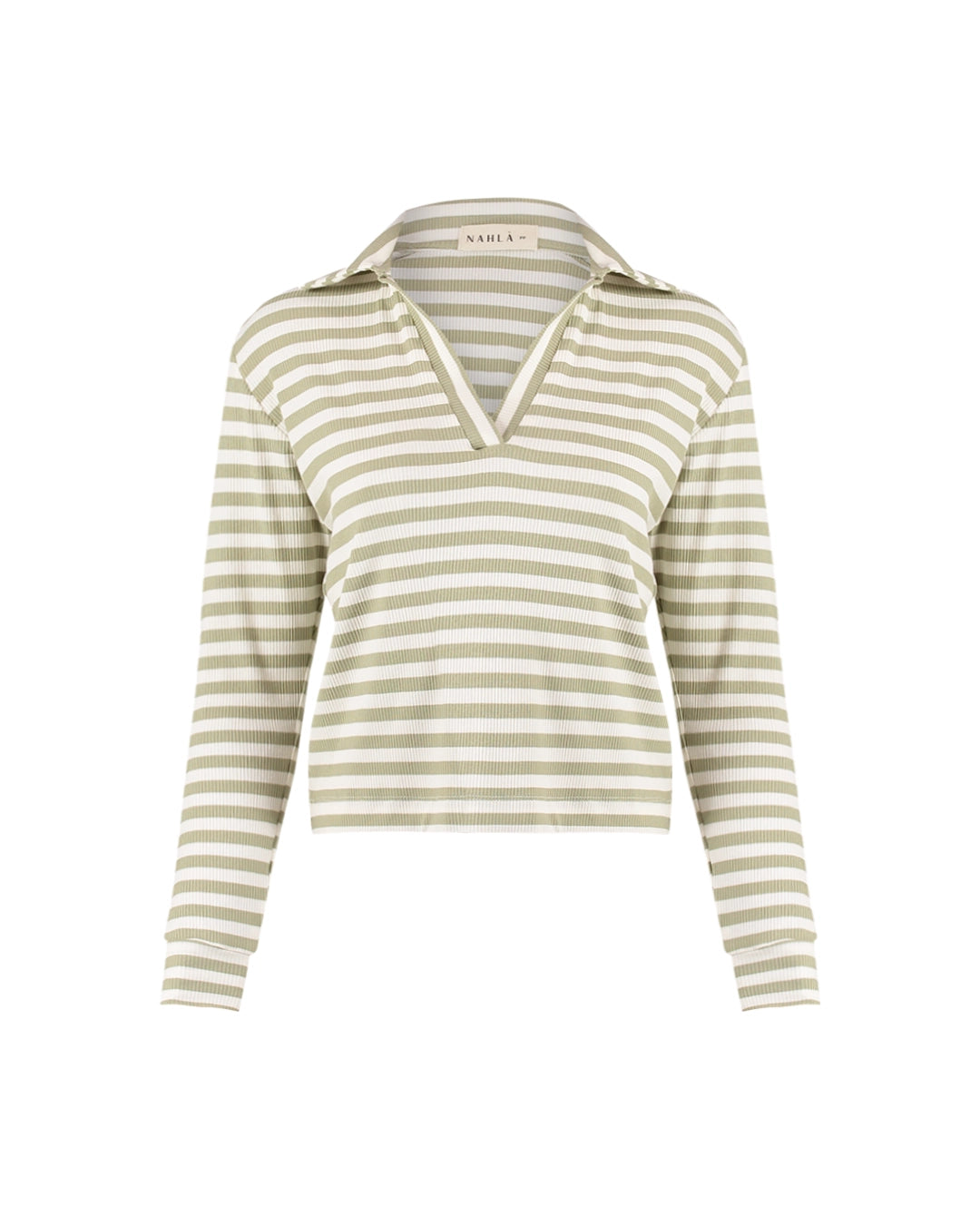 Polo listrada de malha off e verde