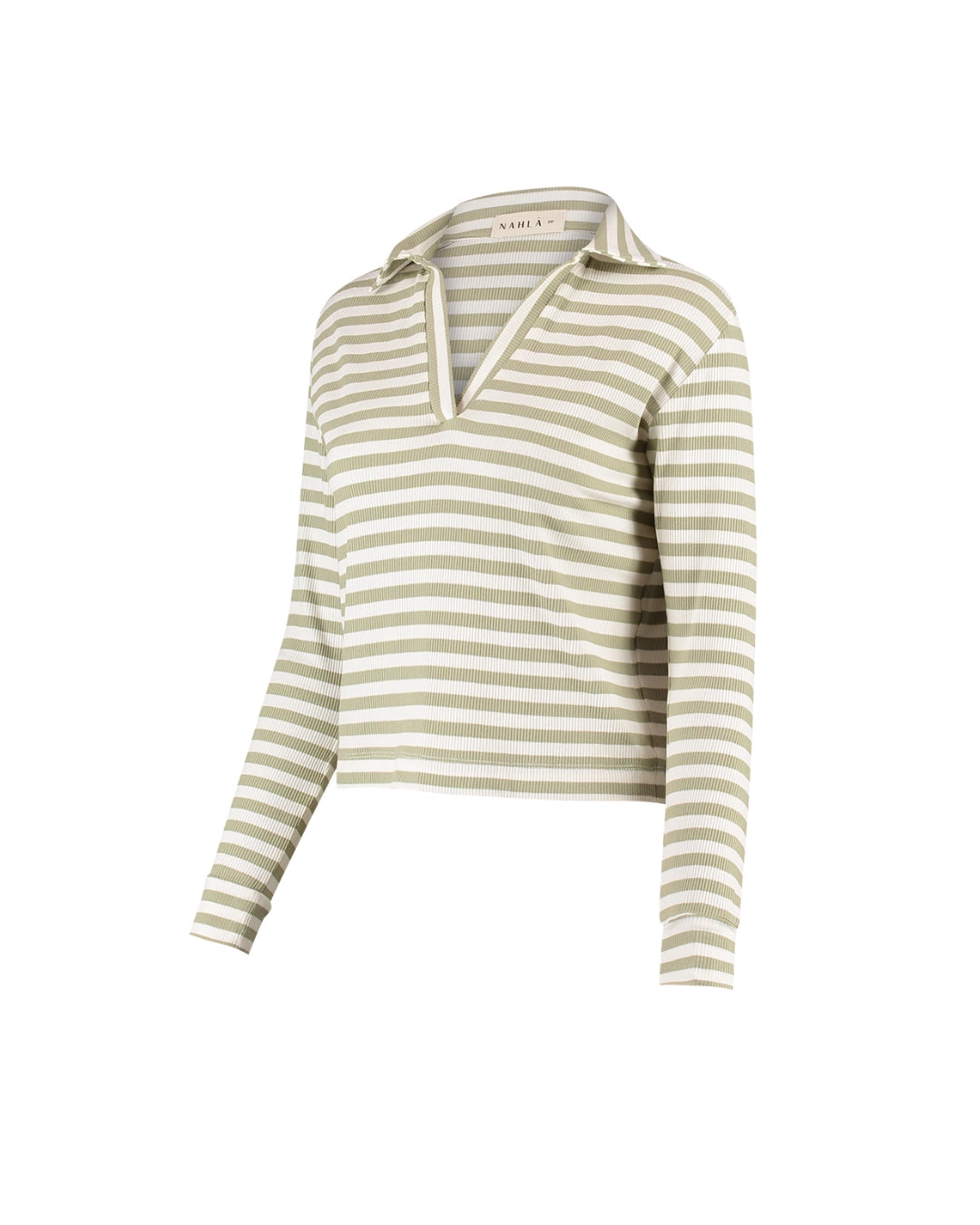 Polo listrada de malha off e verde