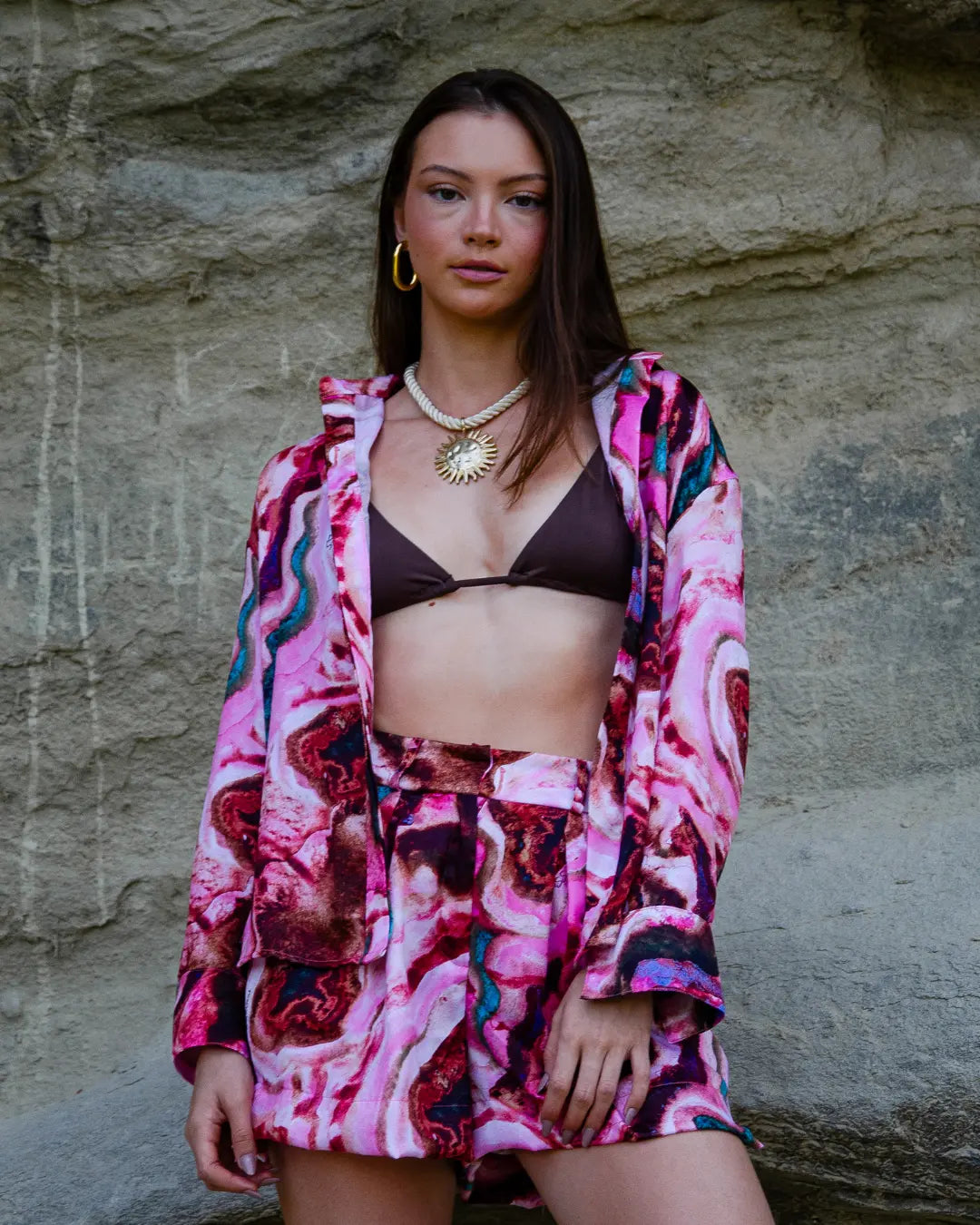 Conjunto Shorts e Camisa em Seda Touch - Rosa Mineral