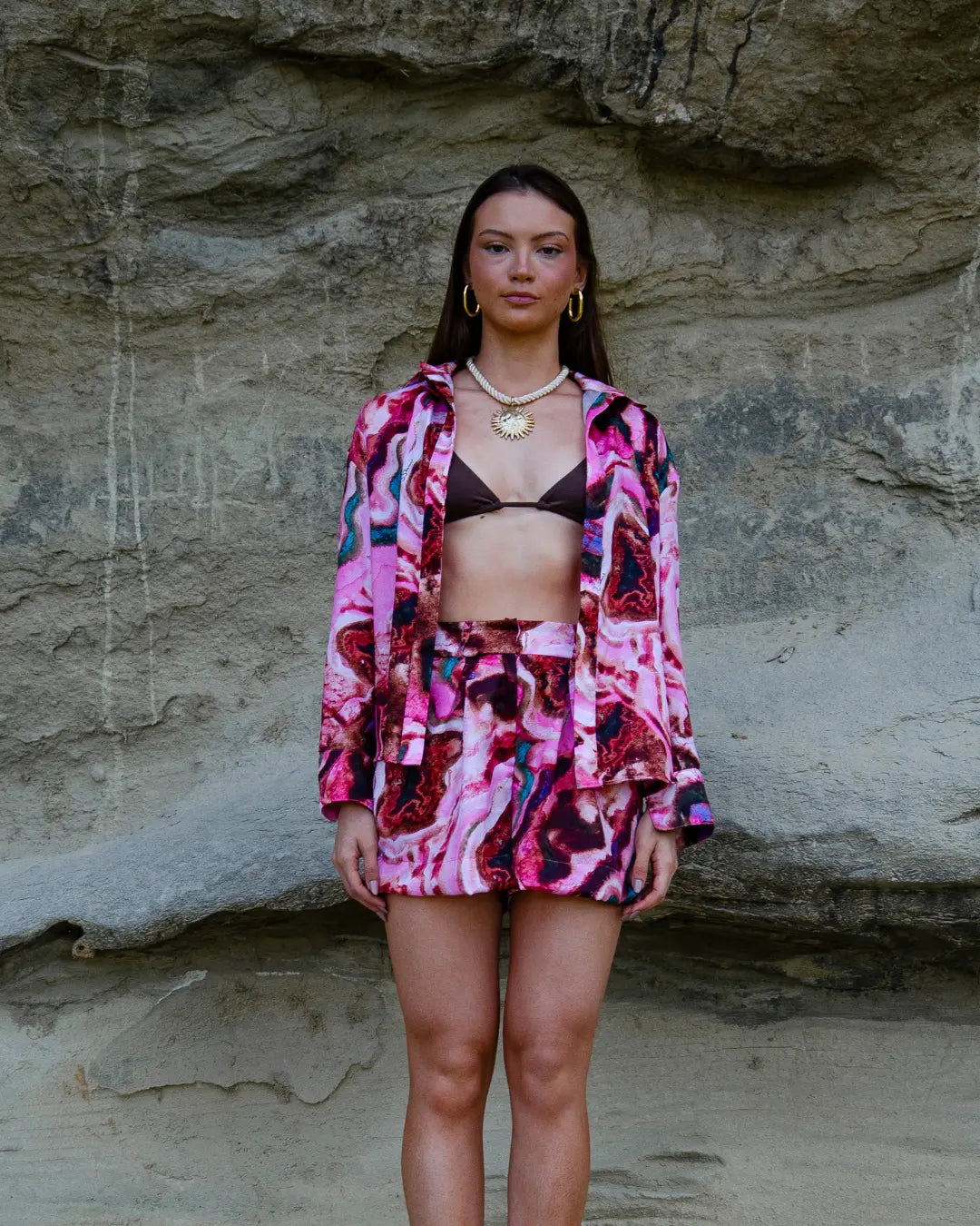 Conjunto Shorts e Camisa em Seda Touch - Rosa Mineral