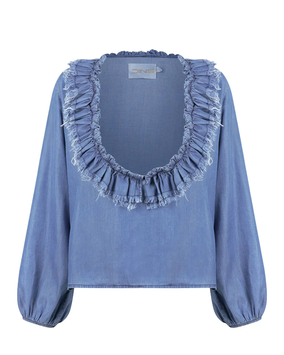 Blusa Decote Babados Com Manga Bufante