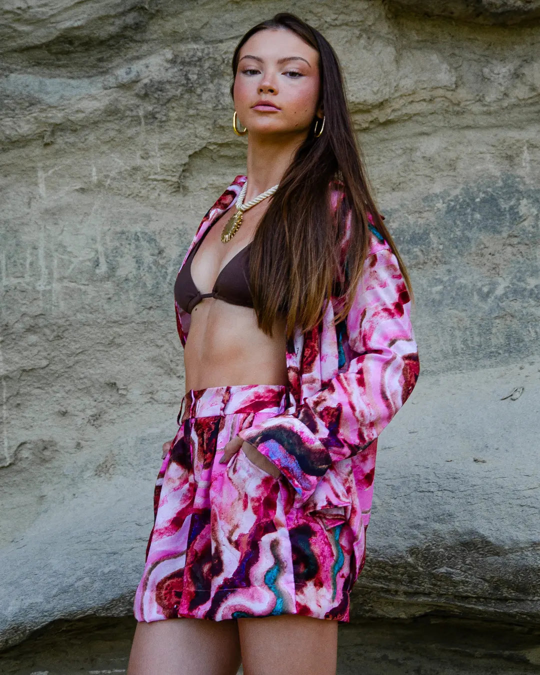 Conjunto Shorts e Camisa em Seda Touch - Rosa Mineral