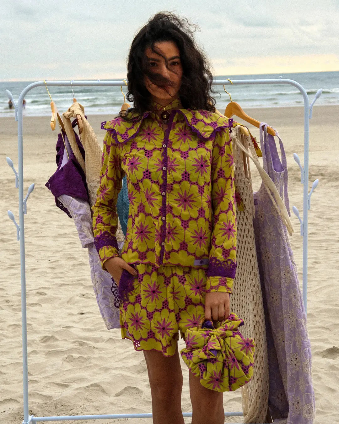 Camisa Maré de Corais Roxo e Amarelo