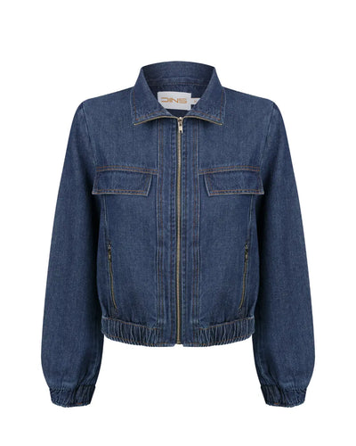 Jaqueta bomber jeans com bolso