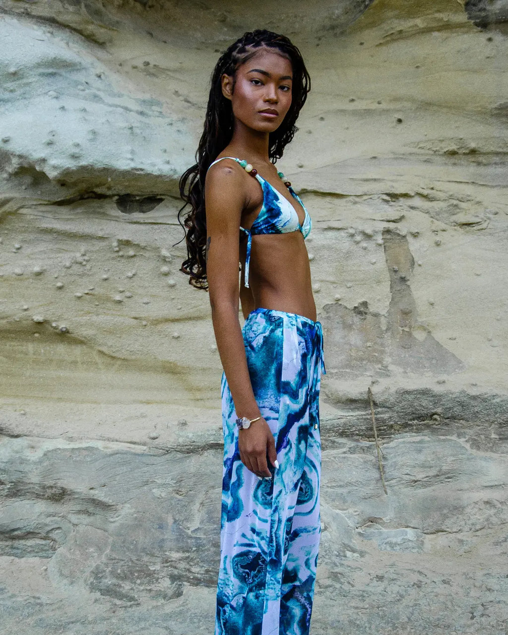 Conjunto Safira & Naturale - Calça de Tule + Biquíni Cortininha - Azul Mineral