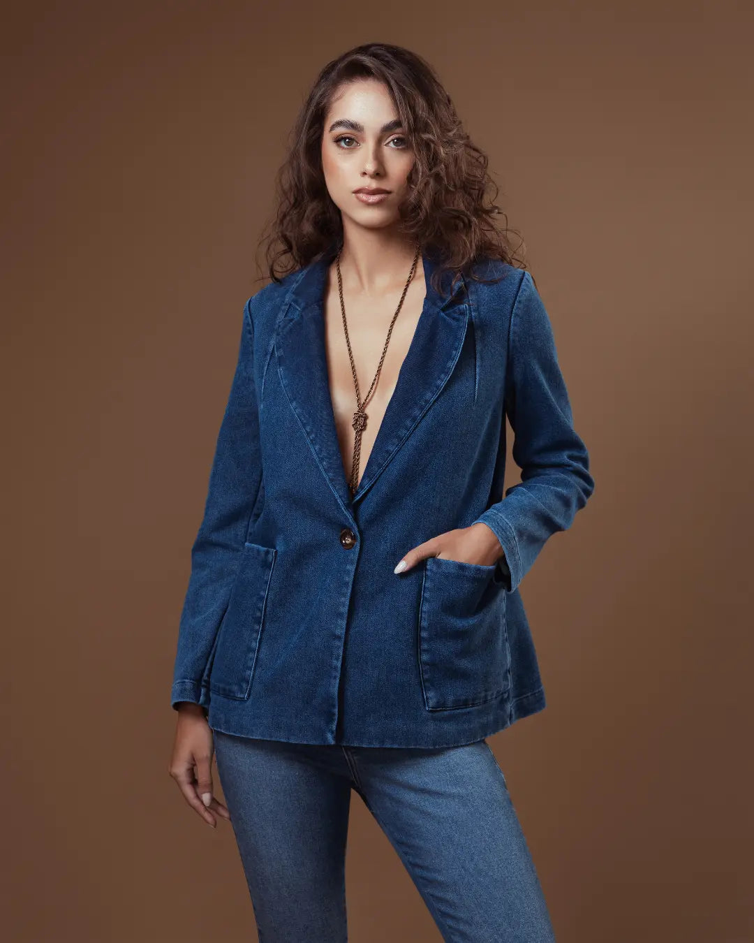 Blazer Jeans com Gola Notched