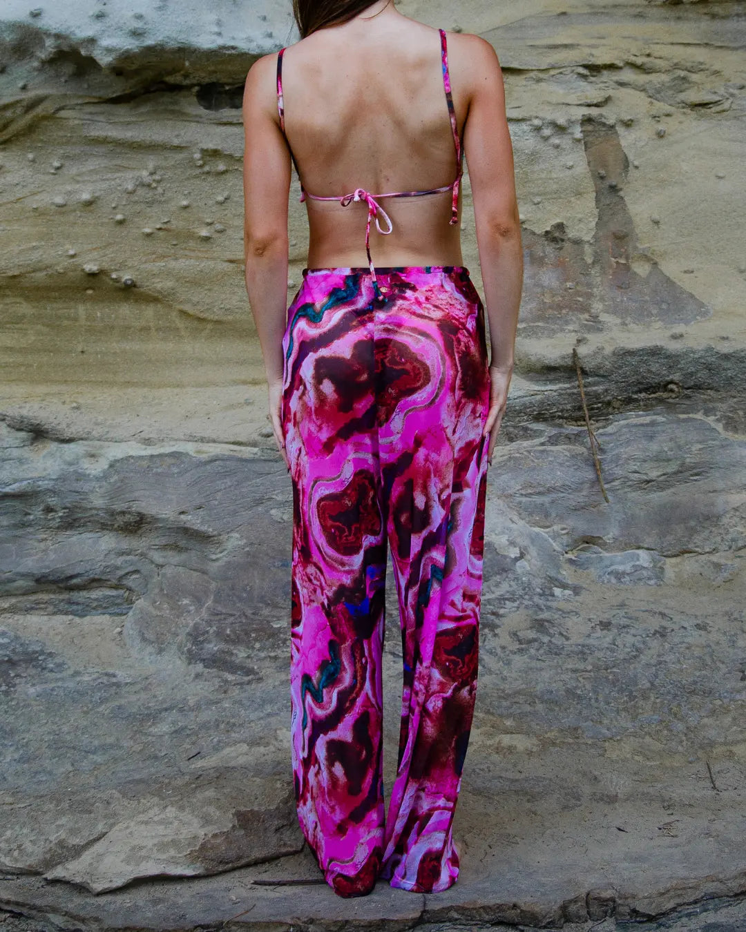 Conjunto Safira & Naturale - Calça de Tule + Biquíni Cortininha - Rosa Mineral