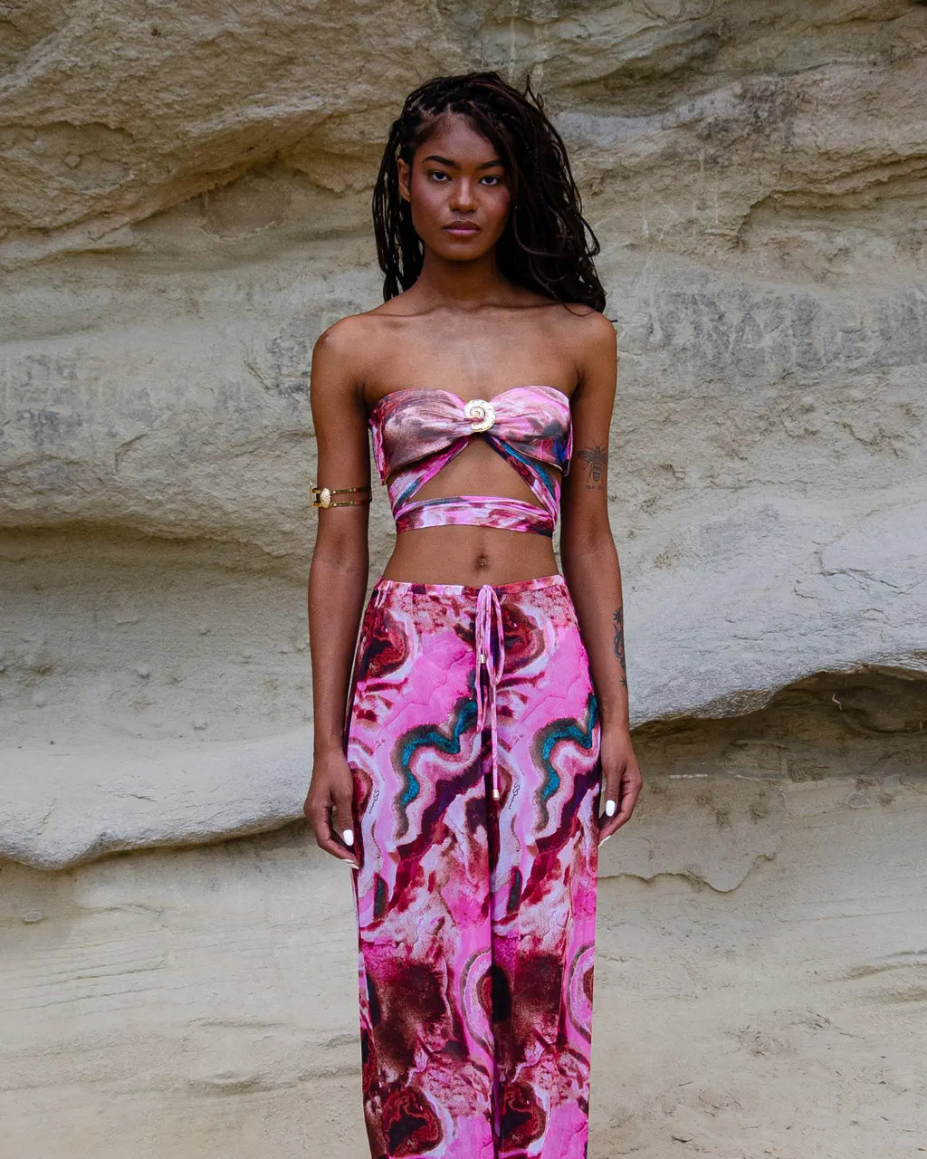 Conjunto Oasis & Safira - Biquíni e Calça de Tule - Rosa Mineral