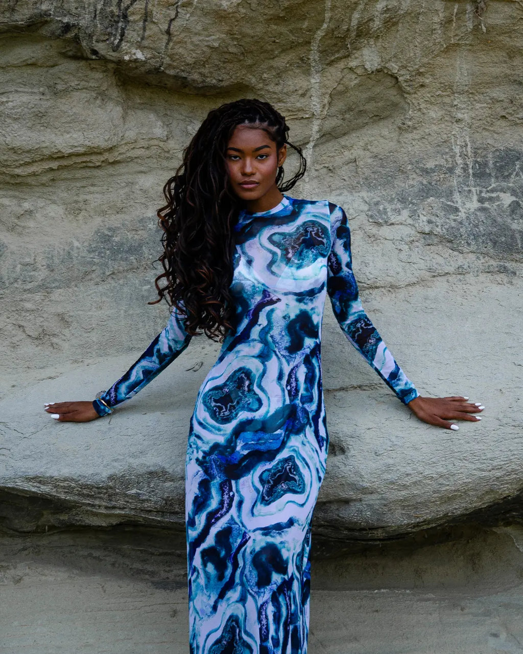 Vestido Longo de Tule Mirage - Azul Mineral