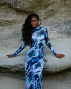 Vestido Longo de Tule Mirage - Azul Mineral