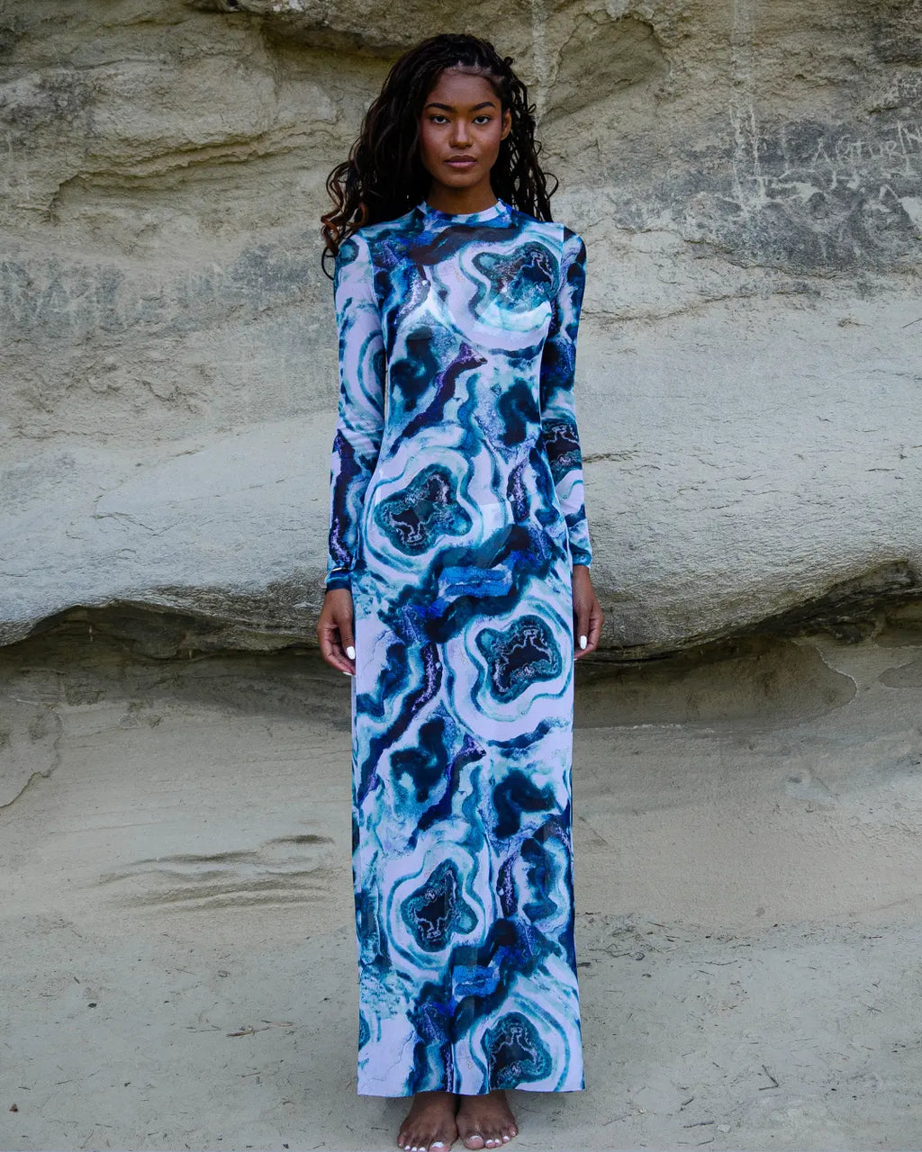 Vestido Longo de Tule Mirage - Azul Mineral