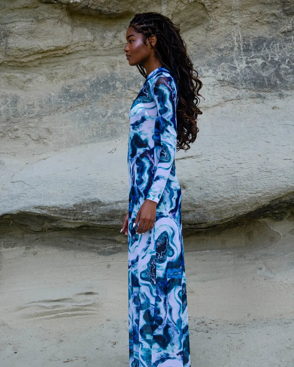 Vestido Longo de Tule Mirage - Azul Mineral